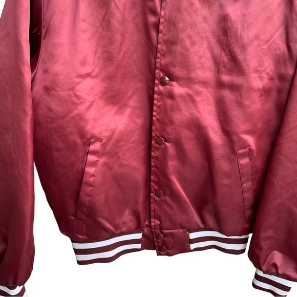 Vintage Satin Bomber Swingster Size Medium Stripes Made in USA Maroon White - Picture 3 of 8